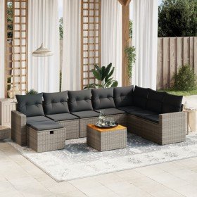 Set de muebles de jardín 9 pzas y cojines ratán sintético gris