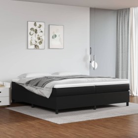 Cama box spring con colchón cuero sintético negro 200x200 cm