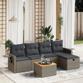 Set de muebles de jardín 6 pzas y cojines ratán sintético gris