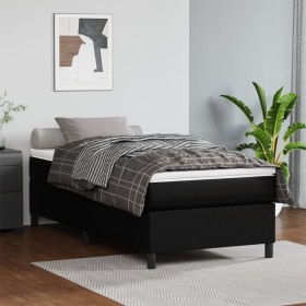 Cama box spring con colchón cuero sintético negro 90x190 cm