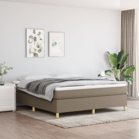 Cama box spring con colchón tela gris taupe 180x200 cm