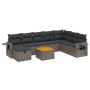 Set de muebles de jardín 9 pzas y cojines ratán sintético gris