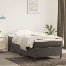 Cama box spring con colchón terciopelo gris oscuro 90x200 cm