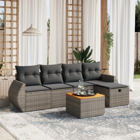 Set de muebles de jardín 6 pzas y cojines ratán sintético gris Set de muebles de jardín 6 pzas y cojines ratán sintético gris