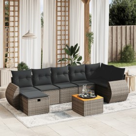 Set de sofás de jardín 8 pzas y cojines ratán sintético gris