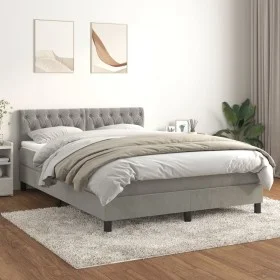 Box spring bed with light gray velvet mattress 140x190 cm by vidaXL, Beds and slatted bases - Ref: Foro24-3141479, Price: 441...