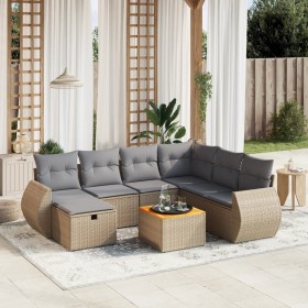 Juego de sofás jardín con cojines beige mezcla 8 pzas ratán PE