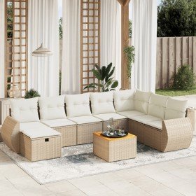 Set de sofás de jardín 9 pzas con cojines ratán sintético beige Set de sofás de jardín 9 pzas con cojines ratán sintético beige