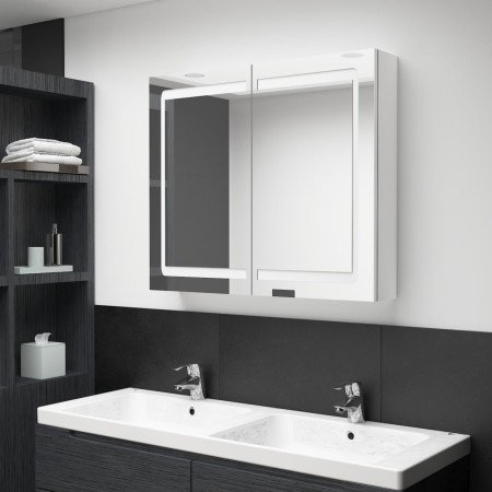 Armario de baño con espejo LED blanco brillante 80x12x68 cm en Tocadores de baño | Comprar online en Foro24