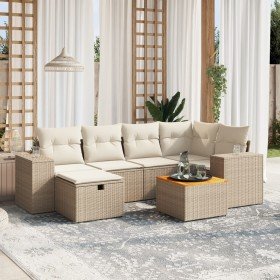 Set sofás de jardín 7 piezas y cojines ratán sintético beige