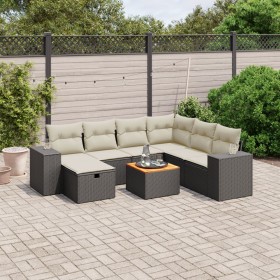 Set de sofás de jardín 8 piezas y cojines ratán sintético negro