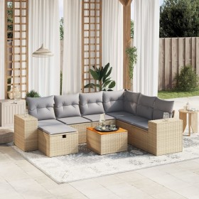 Juego de sofás jardín con cojines beige mezcla 8 pzas ratán PE