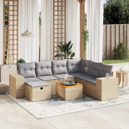 Juego de sofás jardín con cojines beige mezcla 8 pzas ratán PE