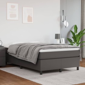 Cama box spring con colchón cuero sintético gris 120x200 cm