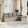 Juego de sofás jardín con cojines beige mezcla 5 pzas ratán PE