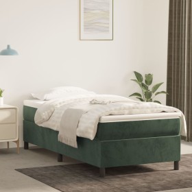 Cama box spring con colchón terciopelo verde oscuro 100x200 cm