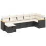 Set de comedor de jardín 7 pzas y cojines ratán sintético negro
