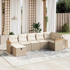 Set sofás de jardín 7 piezas y cojines ratán sintético beige Set sofás de jardín 7 piezas y cojines ratán sintético beige
