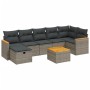 Set de sofás de jardín 8 pzas y cojines ratán sintético gris