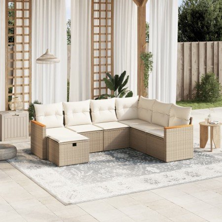 Set sofás de jardín 7 piezas y cojines ratán sintético beige en Conjuntos de jardín | Comprar online en Foro24
