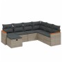 Set de sofás de jardín 7 piezas con cojines ratán PE gris