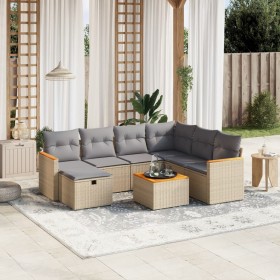 Juego de sofás jardín con cojines beige mezcla 8 pzas ratán PE