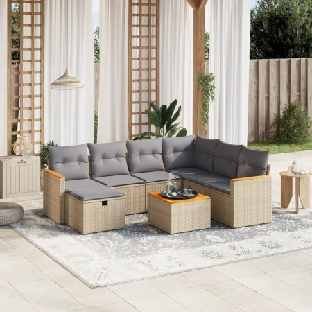 Juego de sofás jardín con cojines beige mezcla 8 pzas ratán PE