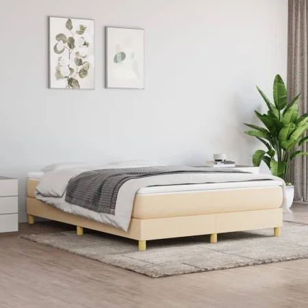 Box spring bed with cream fabric mattress 140x200 cm by vidaXL, Beds and slatted bases - Ref: Foro24-3144180, Price: 380,28 €...
