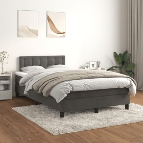 Cama box spring con colchón terciopelo gris oscuro 120x200 cm
