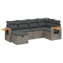 Set de muebles de jardín 6 pzas y cojines ratán sintético gris