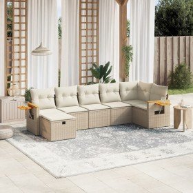 Set sofás de jardín 7 piezas y cojines ratán sintético beige en Conjuntos de jardín | Comprar online en Foro24