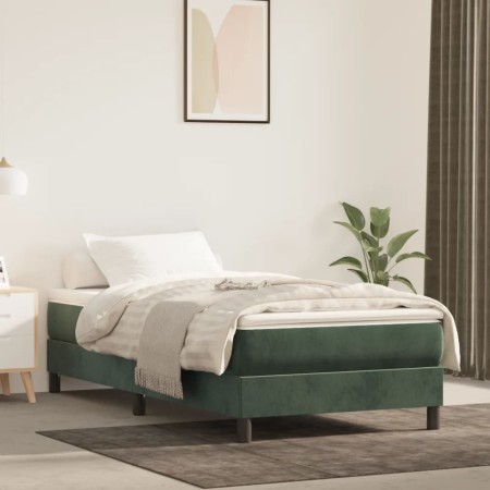 Cama box spring con colchón terciopelo verde oscuro 90x190 cm