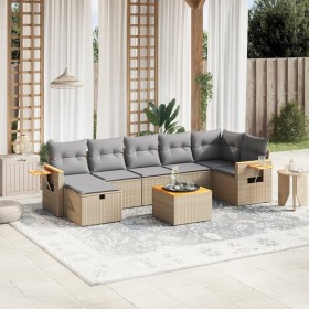 Juego de sofás jardín con cojines beige mezcla 8 pzas ratán PE