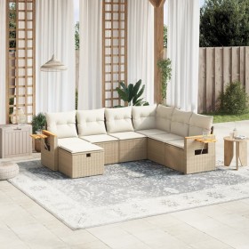 Set sofás de jardín 7 piezas y cojines ratán sintético beige