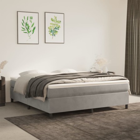 Box spring bed with light gray velvet mattress 160x200 cm by vidaXL, Beds and slatted bases - Ref: Foro24-3144687, Price: 430...