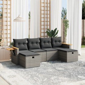 Set de muebles de jardín 6 pzas y cojines ratán sintético gris en Conjuntos de jardín | Comprar online en Foro24