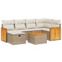 Set sofás de jardín 7 piezas y cojines ratán sintético beige