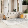 Set sofás de jardín 7 piezas y cojines ratán sintético beige