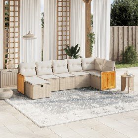 Set sofás de jardín 7 piezas y cojines ratán sintético beige Set sofás de jardín 7 piezas y cojines ratán sintético beige