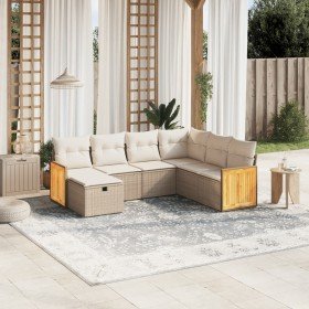 Set sofás de jardín 7 piezas y cojines ratán sintético beige Set sofás de jardín 7 piezas y cojines ratán sintético beige