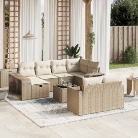 Set de sofás de jardín 11pzas con cojines ratán sintético beige