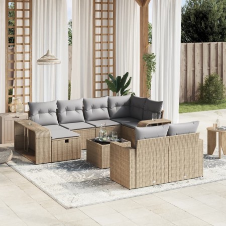 Set de sofás de jardín 11pzas con cojines ratán sintético beige