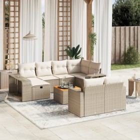 Set de sofás de jardín 11pzas con cojines ratán sintético beige