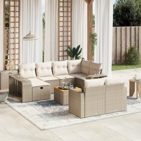 Set de sofás de jardín 11pzas con cojines ratán sintético beige