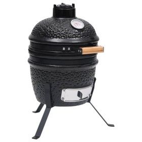 Barbacoa 2 en 1 ahumadora Kamado de cerámica negro 56 cm