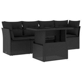 Set de muebles de jardín 5 pzas y cojines ratán sintético negro