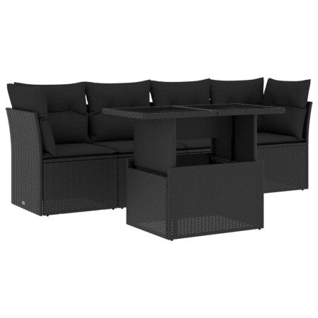 Set de muebles de jardín 5 pzas y cojines ratán sintético negro