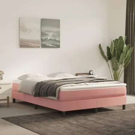 Box spring bed with pink velvet mattress 140x190 cm by vidaXL, Beds and slatted bases - Ref: Foro24-3144332, Price: 396,61 €,...
