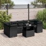 Set de sofás de jardín 8 piezas y cojines ratán sintético negro