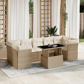 Set de sofás de jardín y cojines 8 piezas ratán sintético beige